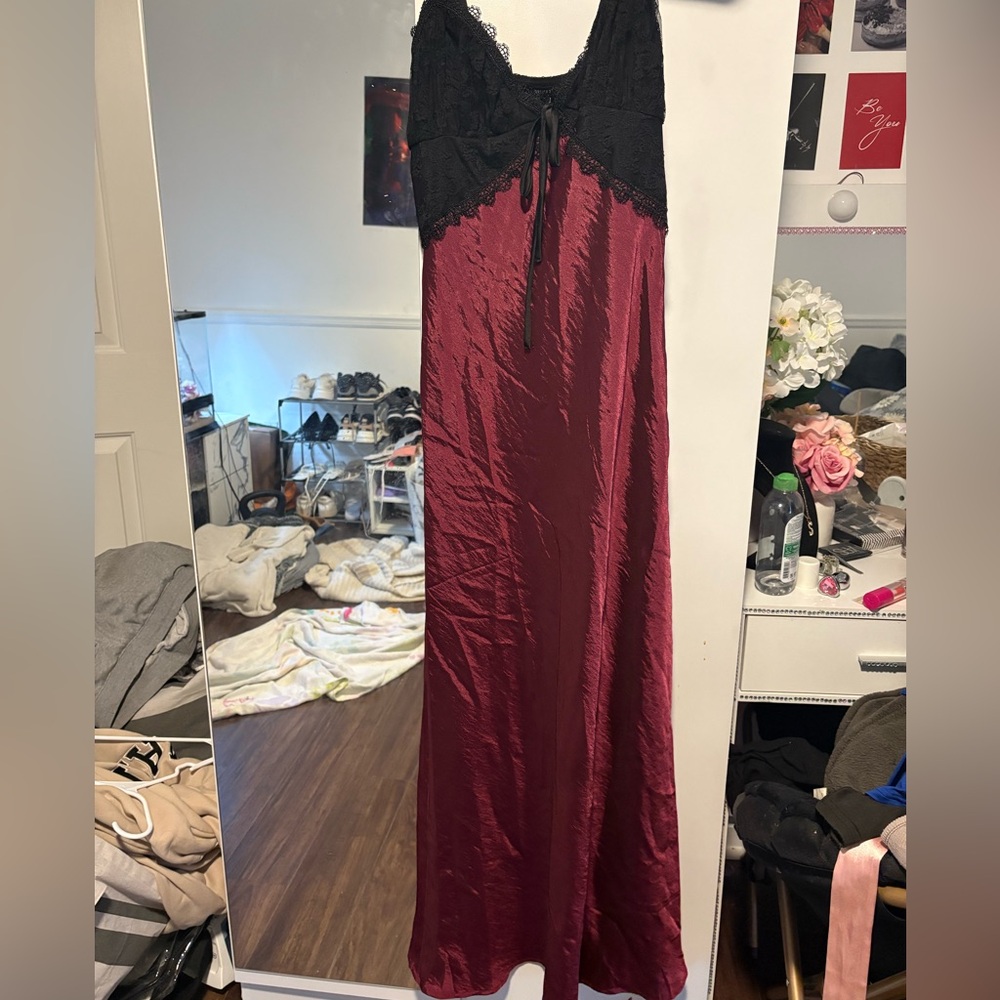 Dark red dress with black lace